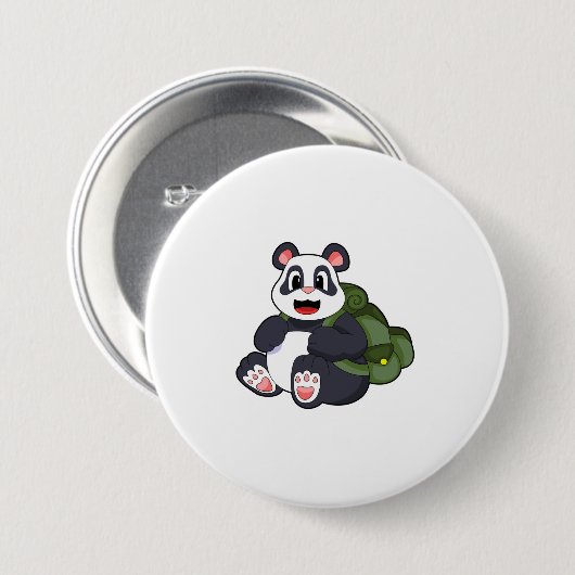 Panda als Hiker mit Rucksack Button (Vorne & Hinten)