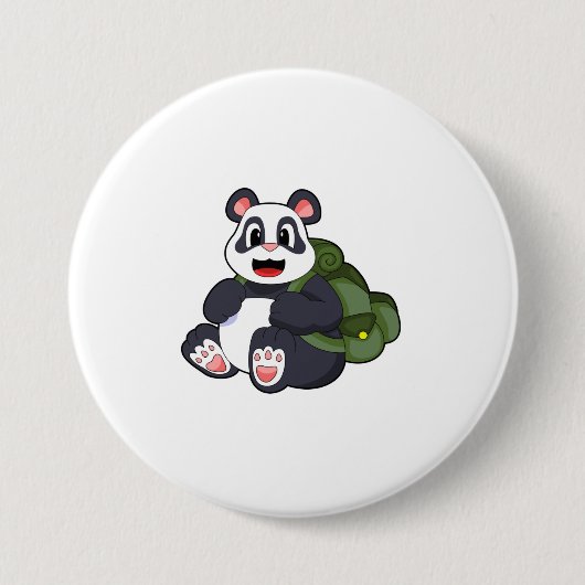 Panda als Hiker mit Rucksack Button (Vorderseite)