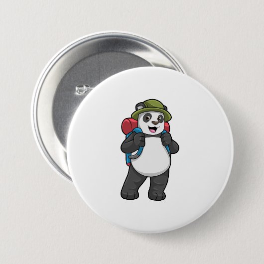 Panda als Hiker mit Rucksack Button (Vorne & Hinten)