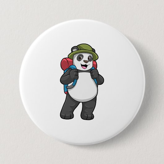 Panda als Hiker mit Rucksack Button (Vorderseite)