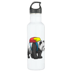 Panda als Hiker mit Rucksack Edelstahlflasche