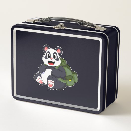 Panda als Hiker mit Rucksack Metall Brotdose (Vorderseite)