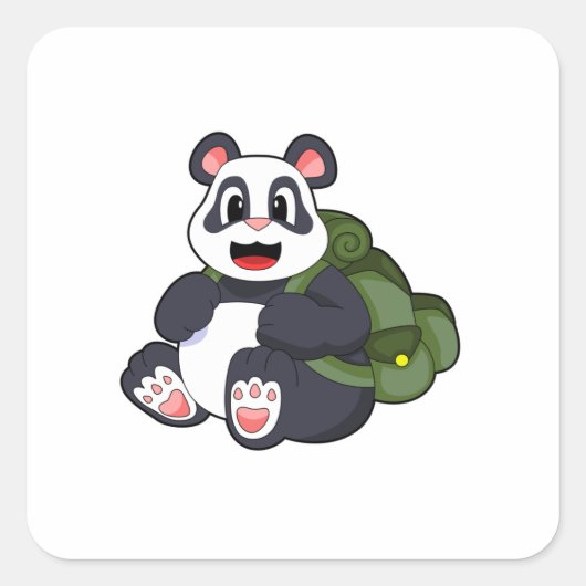 Panda als Hiker mit Rucksack Quadratischer Aufkleber (Vorderseite)