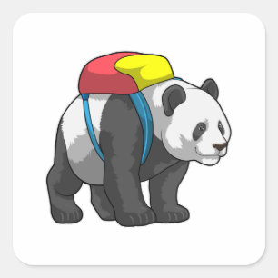 Panda als Hiker mit Rucksack Quadratischer Aufkleber