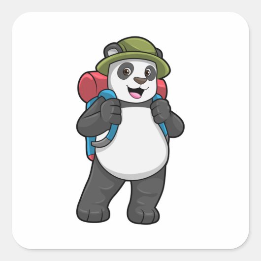 Panda als Hiker mit Rucksack Quadratischer Aufkleber (Vorderseite)