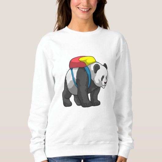 Panda als Hiker mit Rucksack Sweatshirt (Vorderseite)