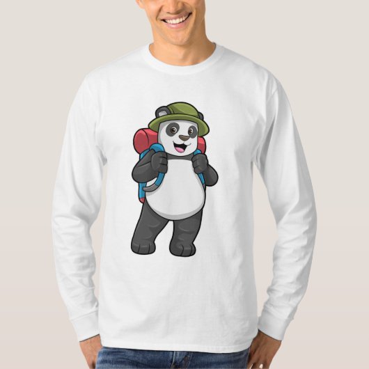 Panda als Hiker mit Rucksack T-Shirt (Vorderseite)