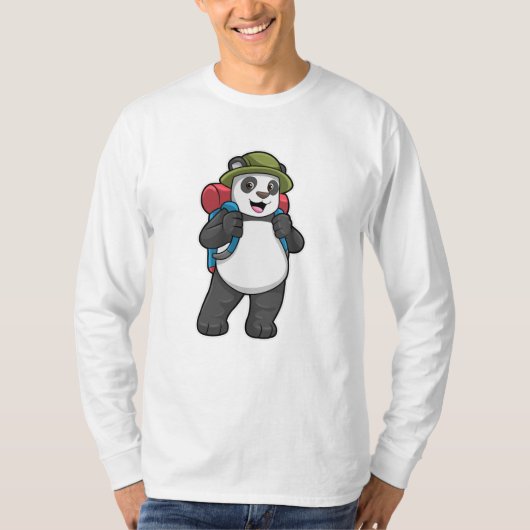 Panda als Hiker mit Rucksack T-Shirt (Vorderseite)