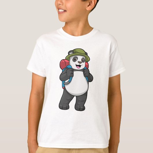 Panda als Hiker mit Rucksack T-Shirt (Vorderseite)