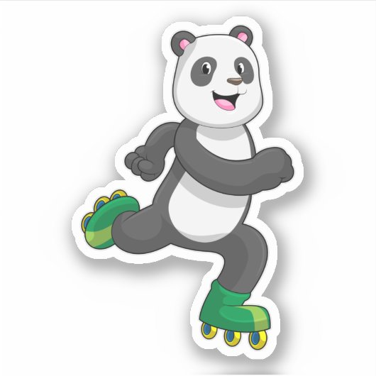 Panda als Inline-Skater mit Roller-Skaten Aufkleber (Vorderseite)
