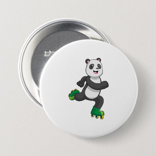 Panda als Inline-Skater mit Roller-Skaten Button (Vorne & Hinten)