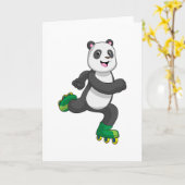 Panda als Inline-Skater mit Roller-Skaten Karte (Gelbe Blume)
