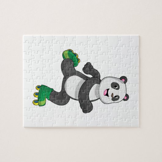 Panda als Inline-Skater mit Roller-Skaten Puzzle (Horizontal)