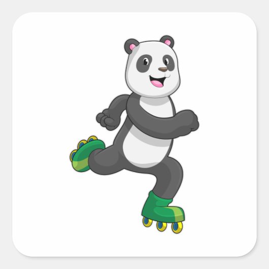 Panda als Inline-Skater mit Roller-Skaten Quadratischer Aufkleber (Vorderseite)