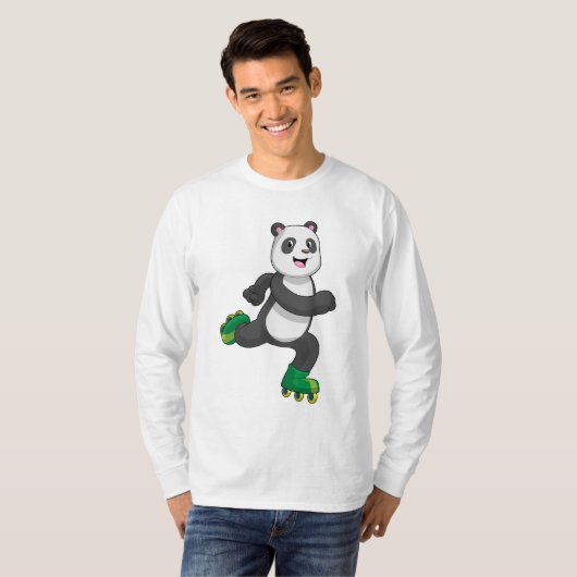 Panda als Inline-Skater mit Roller-Skaten T-Shirt (Vorne ganz)