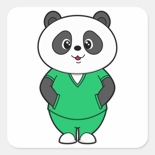 Panda als Krankenschwester mit Smock Quadratischer Aufkleber (Vorderseite)