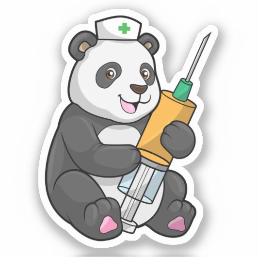 Panda als Krankenschwester mit Spritze Aufkleber (Vorderseite)