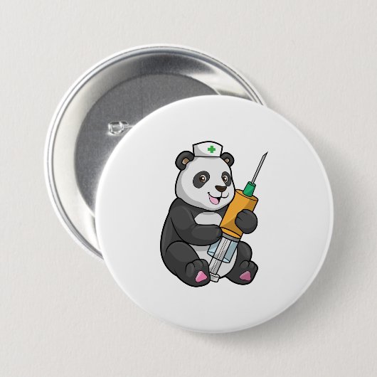 Panda als Krankenschwester mit Spritze Button (Vorne & Hinten)