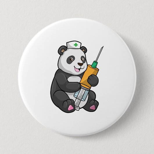 Panda als Krankenschwester mit Spritze Button (Vorderseite)
