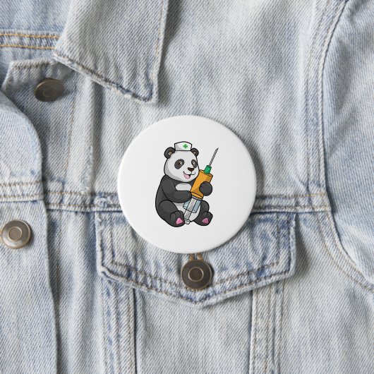 Panda als Krankenschwester mit Spritze Button (Beispiel)