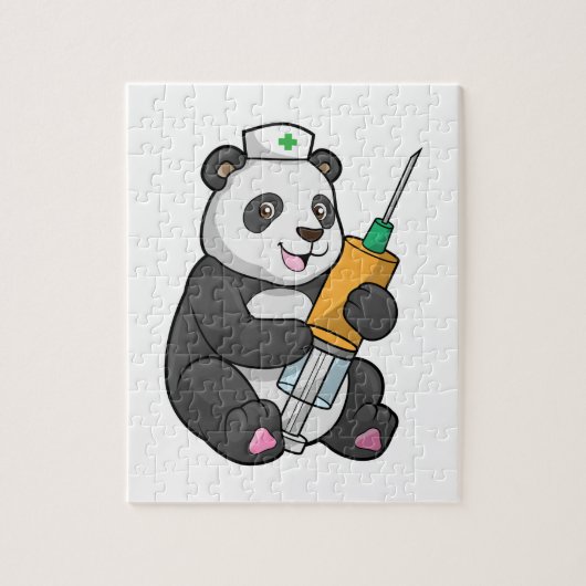 Panda als Krankenschwester mit Spritze Puzzle (Vertikal)