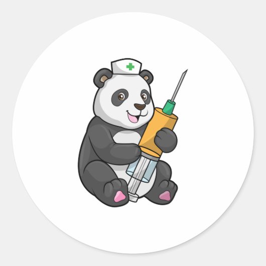 Panda als Krankenschwester mit Spritze Runder Aufkleber (Vorderseite)