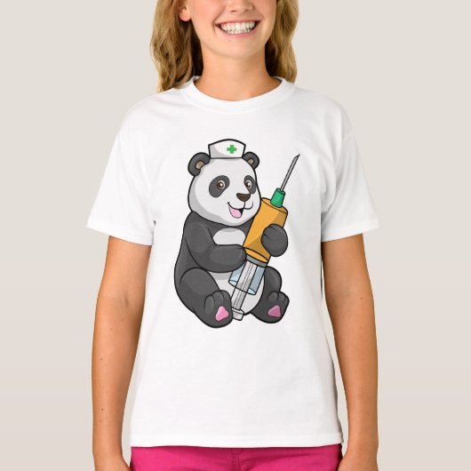 Panda als Krankenschwester mit Spritze T-Shirt (Vorderseite)