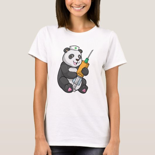 Panda als Krankenschwester mit Spritze T-Shirt (Vorderseite)
