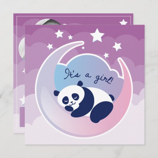 Panda als "Mädchen"-Geburtsankündigung Ankündigung (Vorne/Hinten)