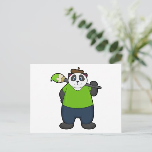 Panda als Maler mit Pinsel Postkarte (Stehend Vorderseite)