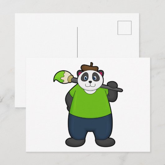 Panda als Maler mit Pinsel Postkarte (Vorne/Hinten)