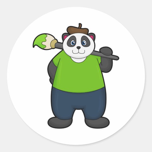 Panda als Maler mit Pinsel Runder Aufkleber (Vorderseite)