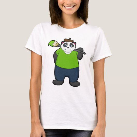 Panda als Maler mit Pinsel T-Shirt (Vorderseite)