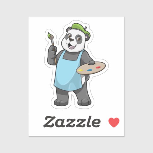 Panda als Maler mit Pinsel und Farbe Aufkleber (Blatt)