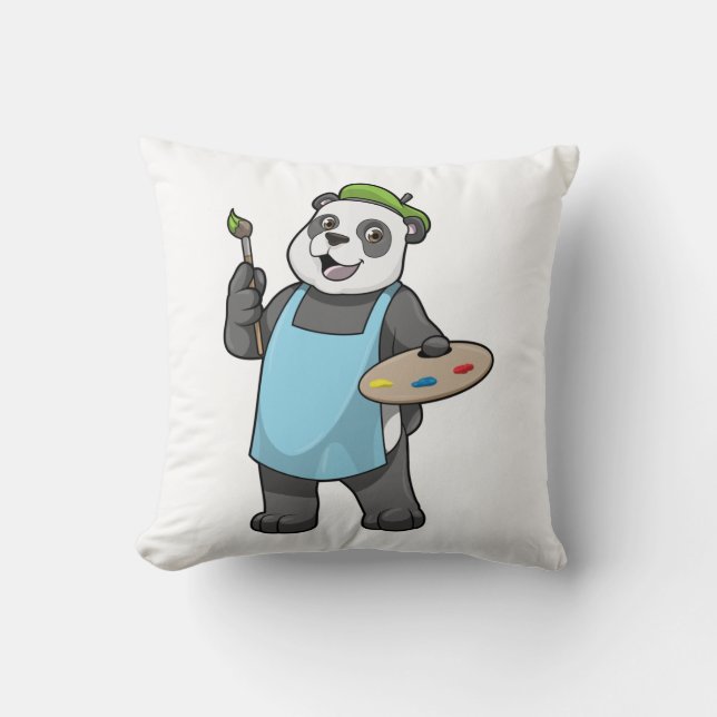 Panda als Maler mit Pinsel und Farbe Kissen (Vorderseite)