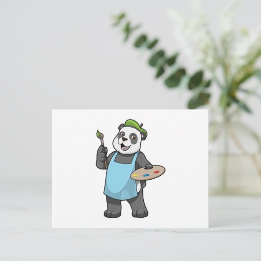 Panda als Maler mit Pinsel und Farbe Postkarte (Stehend Vorderseite)