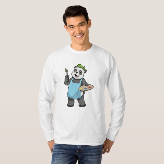Panda als Maler mit Pinsel und Farbe T-Shirt (Vorne ganz)