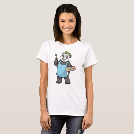 Panda als Maler mit Pinsel und Farbe T-Shirt (Vorne ganz)