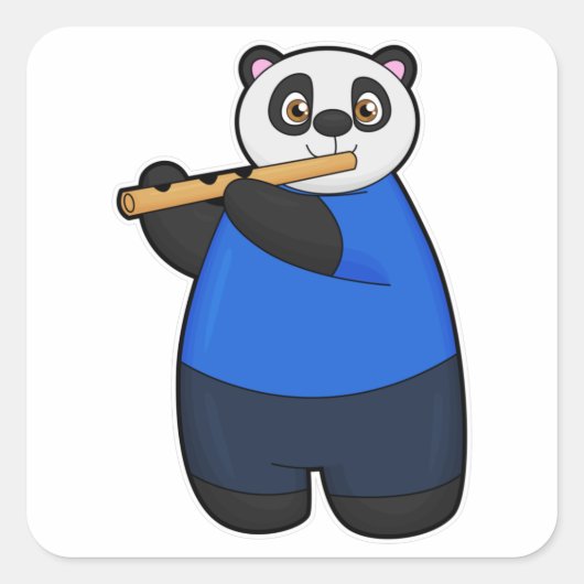 Panda als Musiker mit Flute Quadratischer Aufkleber (Vorderseite)