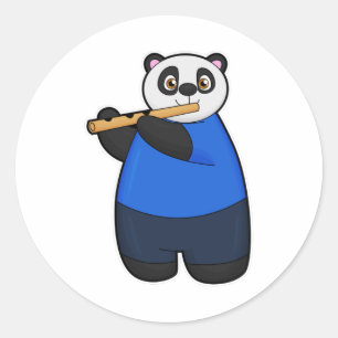 Panda als Musiker mit Flute Runder Aufkleber