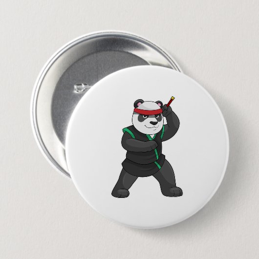Panda als Ninja in Kostüm Button (Vorne & Hinten)