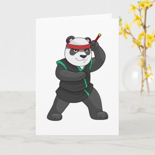 Panda als Ninja in Kostüm Karte (Gelbe Blume)