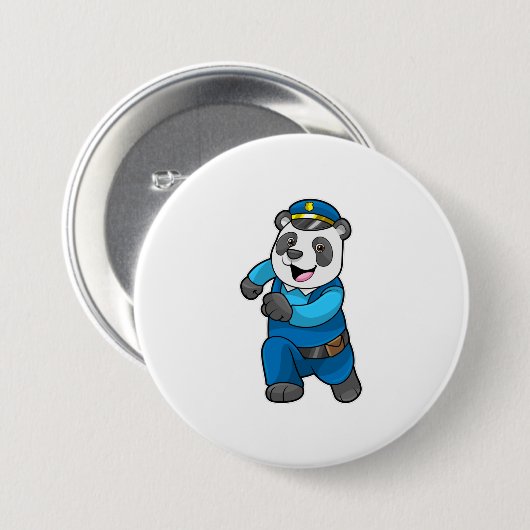 Panda als Polizeibeamter mit Polizeihelm Button (Vorne & Hinten)