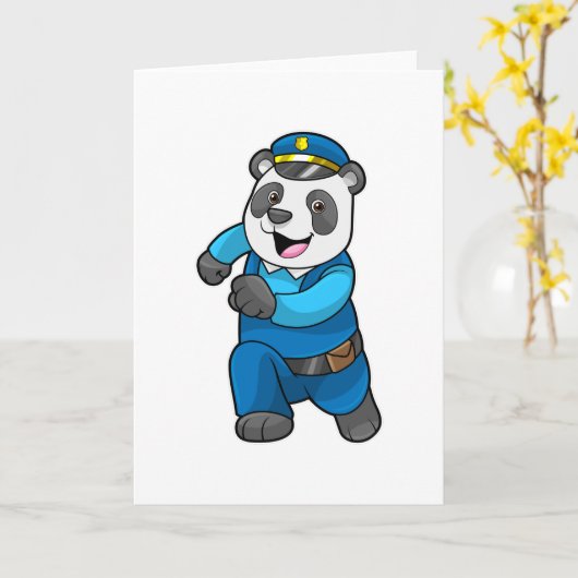 Panda als Polizeibeamter mit Polizeihelm Karte (Gelbe Blume)