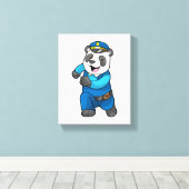 Panda als Polizeibeamter mit Polizeihelm Leinwanddruck (Insitu (Holzboden))