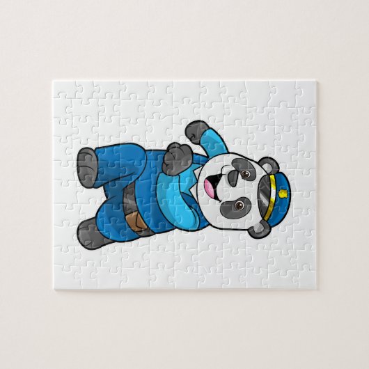 Panda als Polizeibeamter mit Polizeihelm Puzzle (Horizontal)