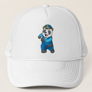 Panda als Polizeibeamter mit Polizeihelm Truckerkappe