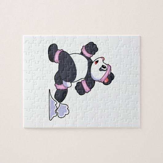 Panda als Runner beim Laufen Puzzle (Horizontal)