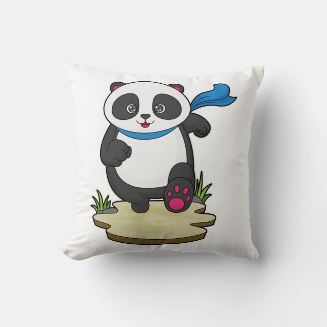 Panda als Runner mit Scarf Kissen (Vorderseite)