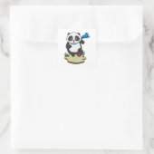 Panda als Runner mit Scarf Quadratischer Aufkleber (Tasche)